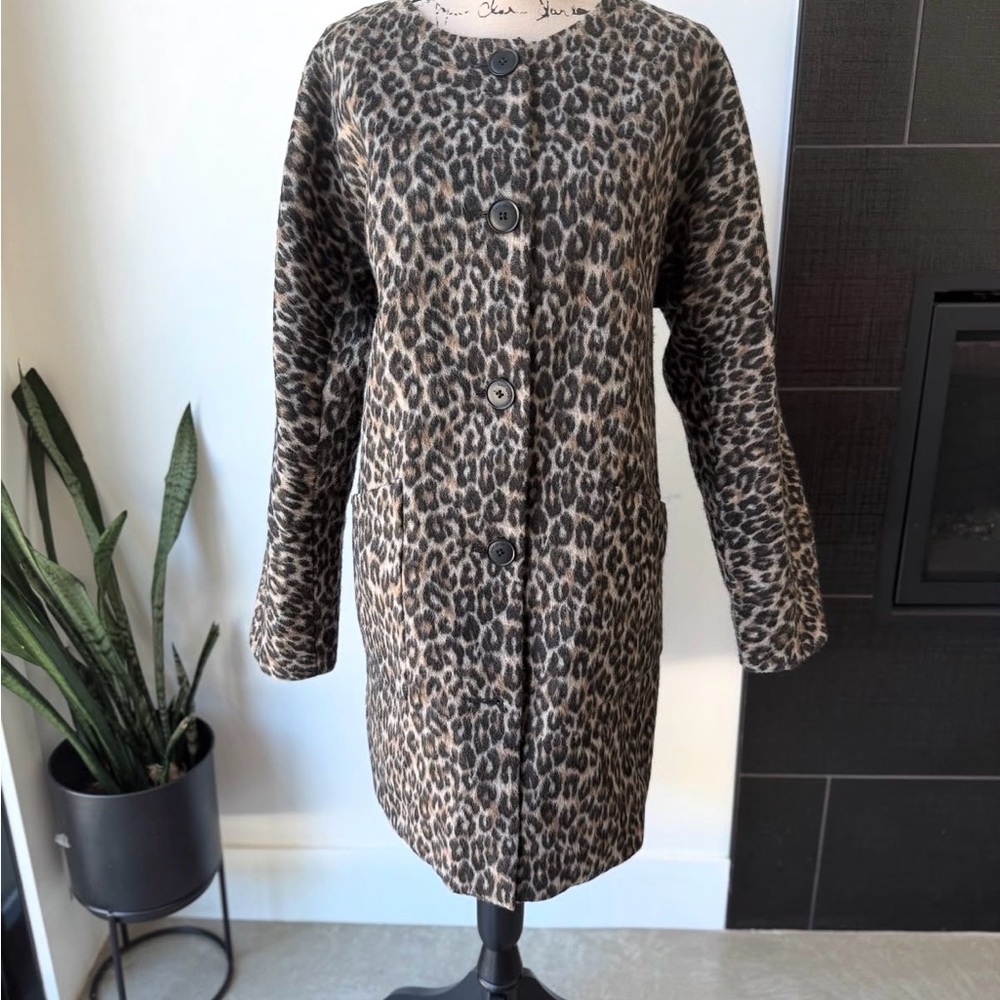 Kate Spade Animal Print Coat with Black Buttons